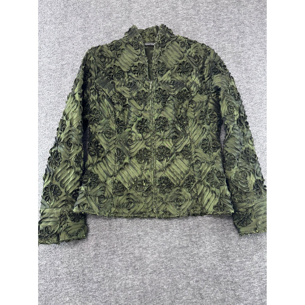 Samuel Dong Olive Green 3D Rose Textured Zip Front Jacket Womens‎ Size S